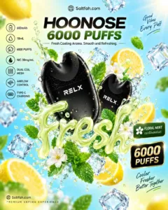 RELX Hoonose 6000 Puffs พร้อมตัวเครื่องและบรรจุภัณฑ์