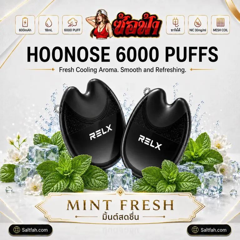 พอตใช้แล้วทิ้ง RELX Hoonose 6000 Puffs กลิ่น Mint Fresh