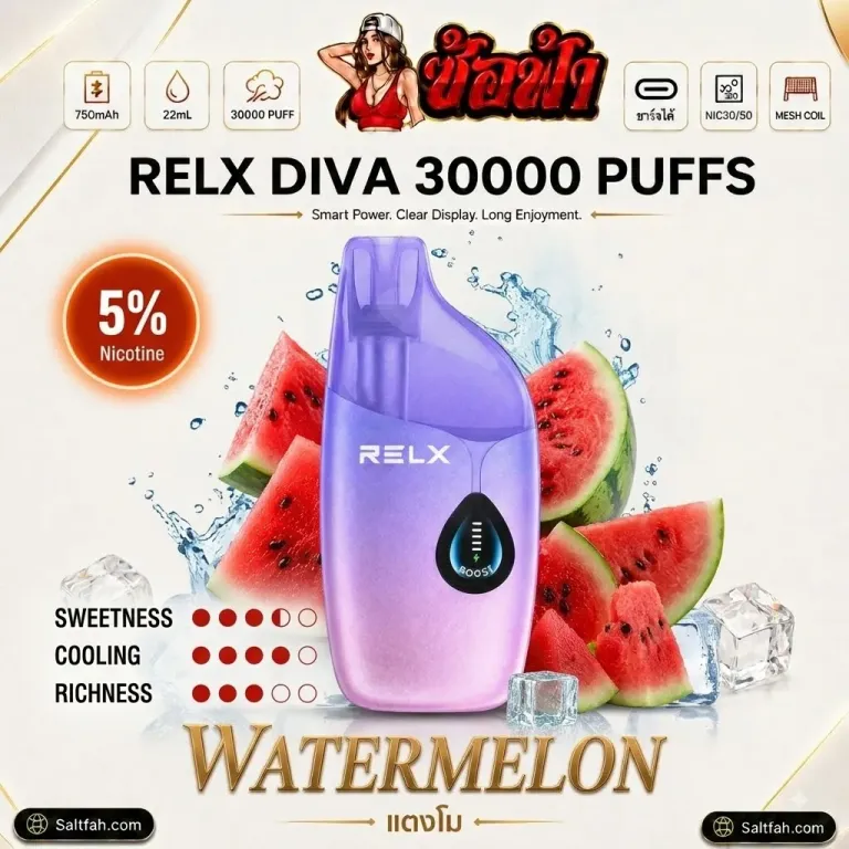 RELX Diva 30000 Puffs กลิ่น watermelon nic5