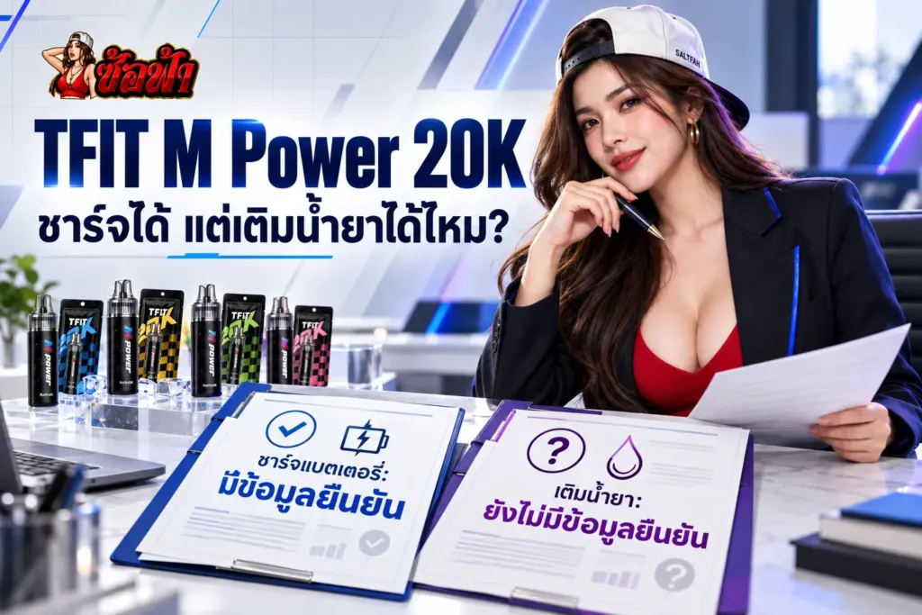 TFIT M Power 20K ชาร์จได้ แต่เติมน้ำยาได้ไหม พร้อมภาพตัวเครื่องและคำถามเรื่องการเติมน้ำยา