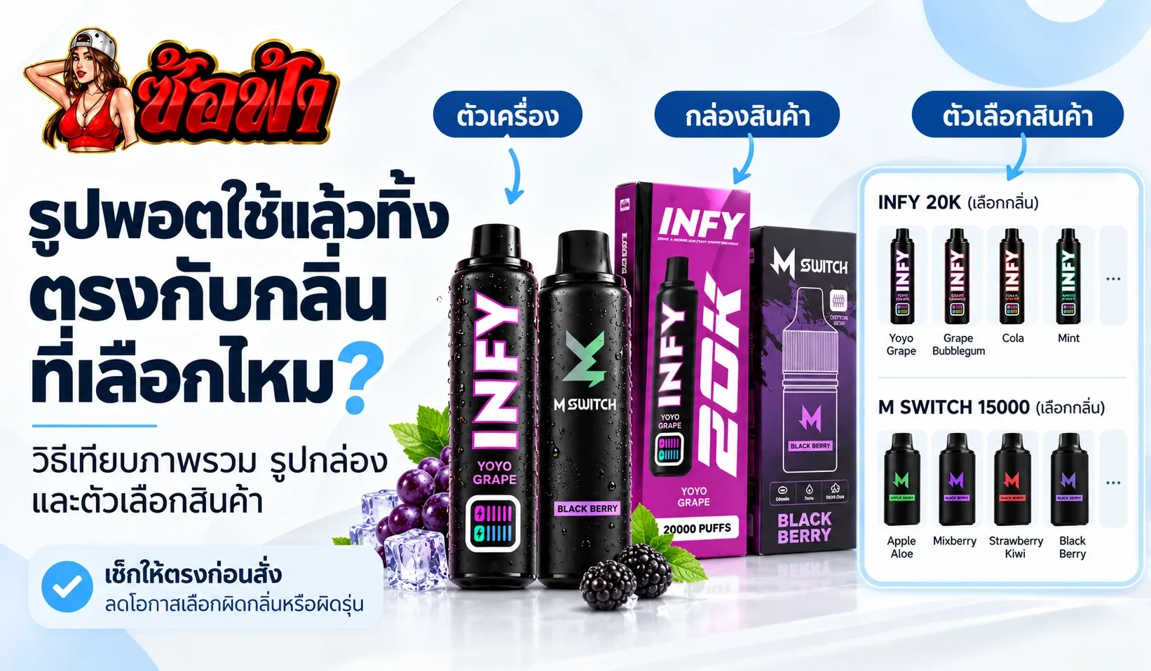วิธีเช็กรูปพอตใช้แล้วทิ้งให้ตรงกับกลิ่นที่เลือกก่อนสั่ง