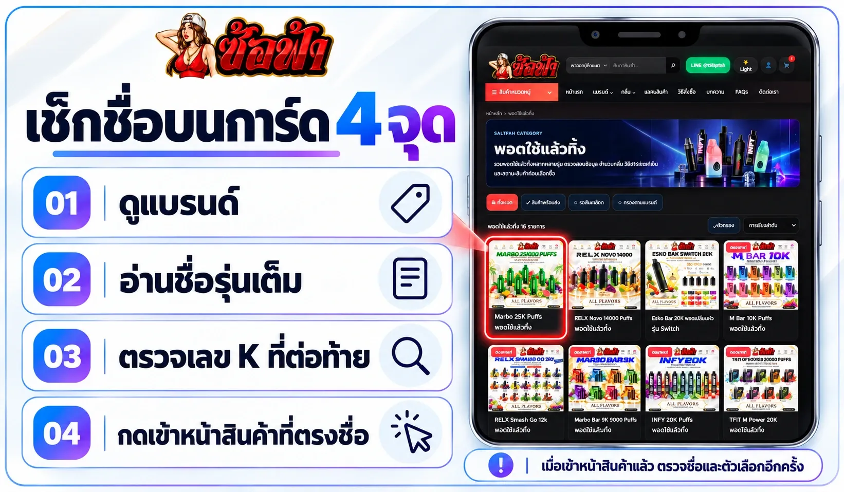 เช็กลิสต์ 4 จุดสำหรับตรวจชื่อพอตใช้แล้วทิ้งบนการ์ดก่อนเปิดหน้าสินค้า