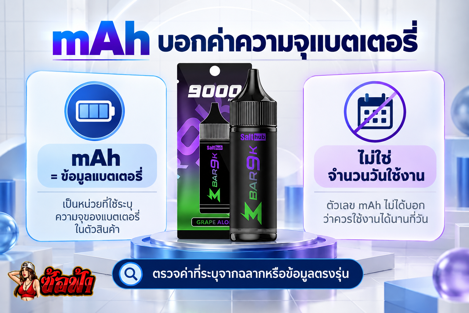 อินโฟกราฟิกหัวข้อ mAh ของ Marbo Bar 9K พร้อมภาพอุปกรณ์