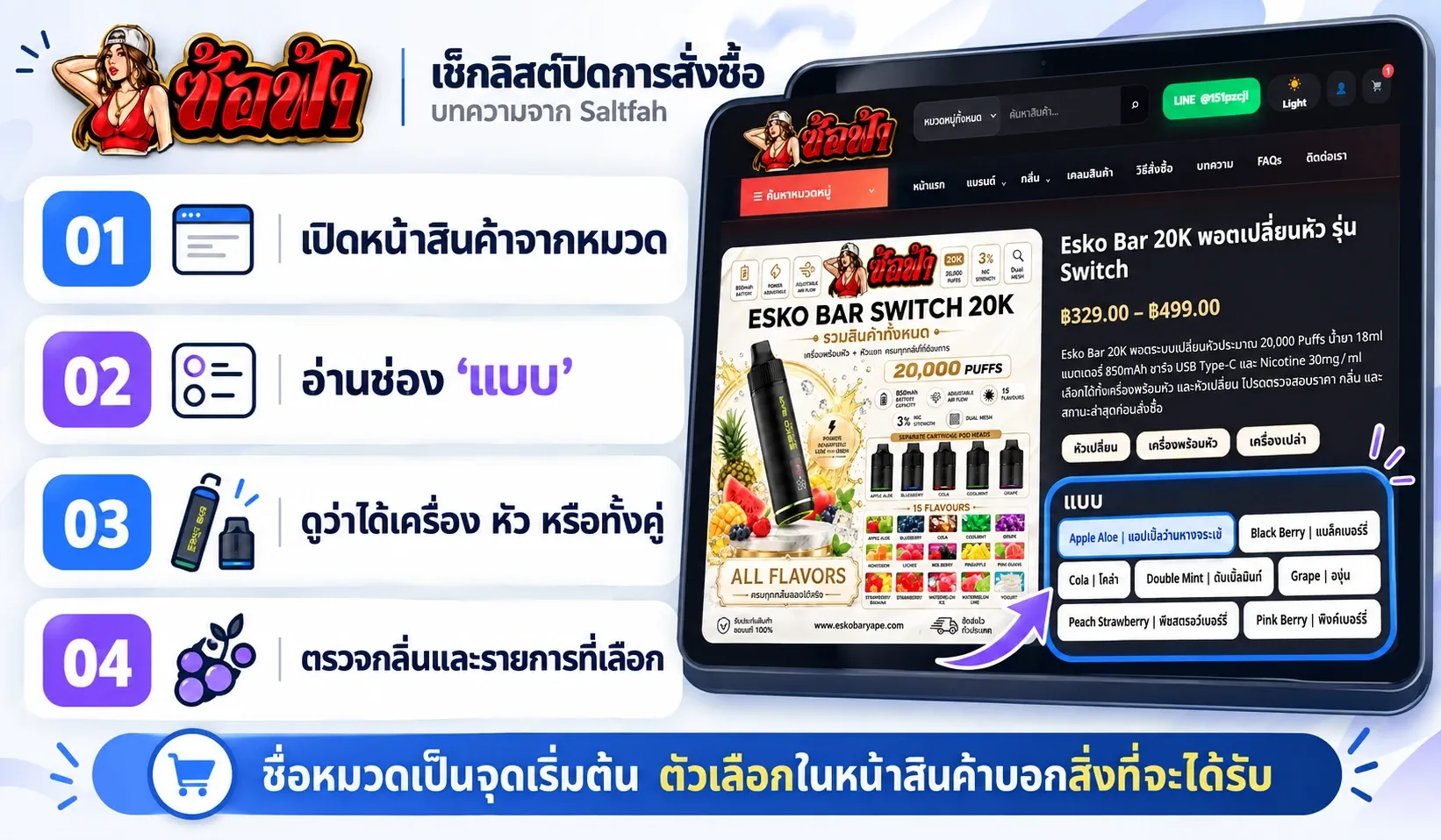 เช็กลิสต์ดูช่องแบบและกลิ่นเพื่อยืนยันว่าได้รับตัวเครื่อง หัวพอต หรือทั้งชุด