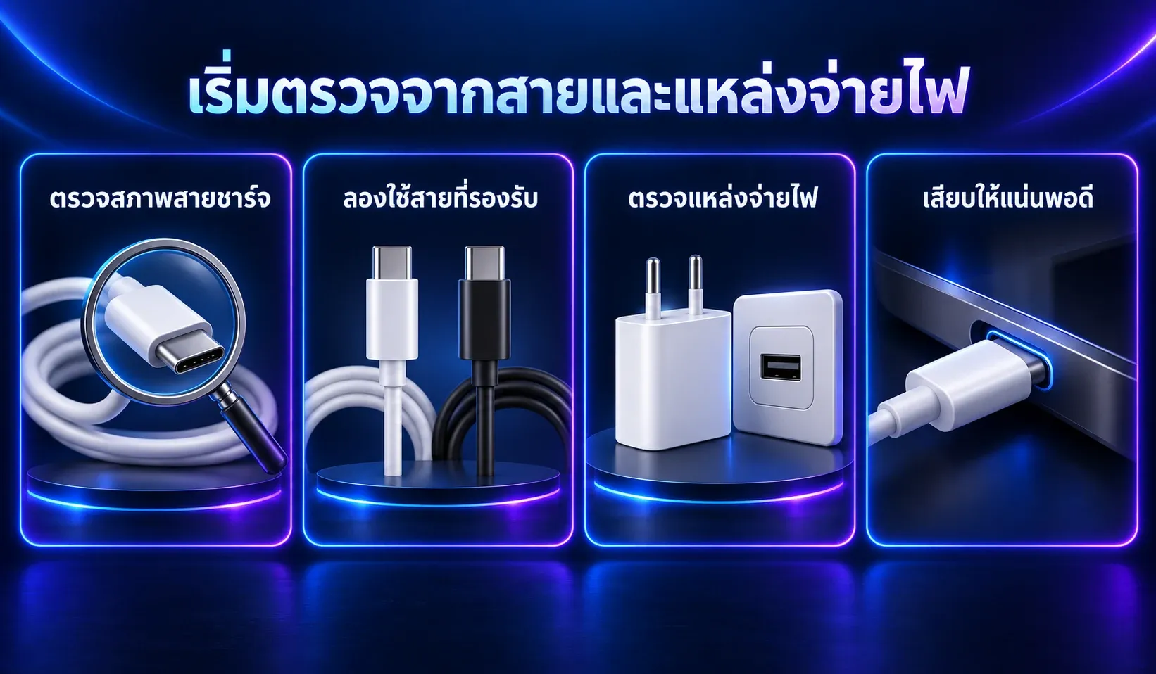ตรวจสอบสายชาร์จและแหล่งจ่ายไฟเมื่อพอตชาร์จไม่เข้า