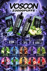 พอต VOSOON แสดงน้ำยา 20 mL แบตเตอรี่ 600 mAh และ Type-C
