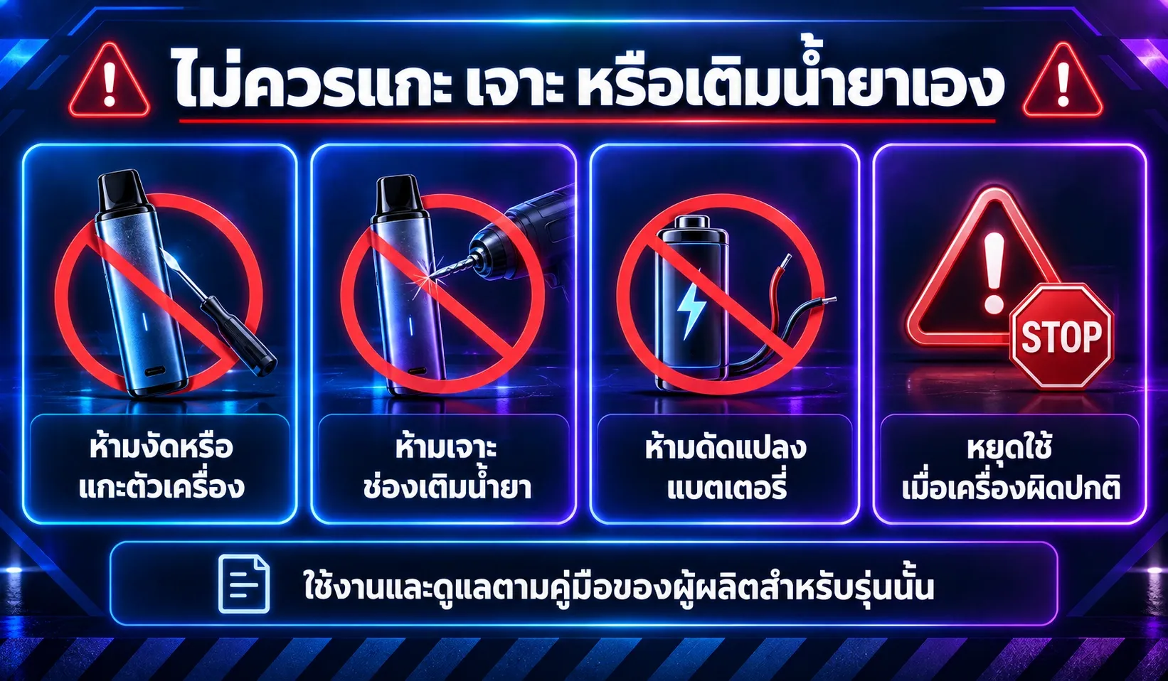 คำเตือนไม่ให้แกะ เจาะ หรือดัดแปลงอุปกรณ์แบบปิด