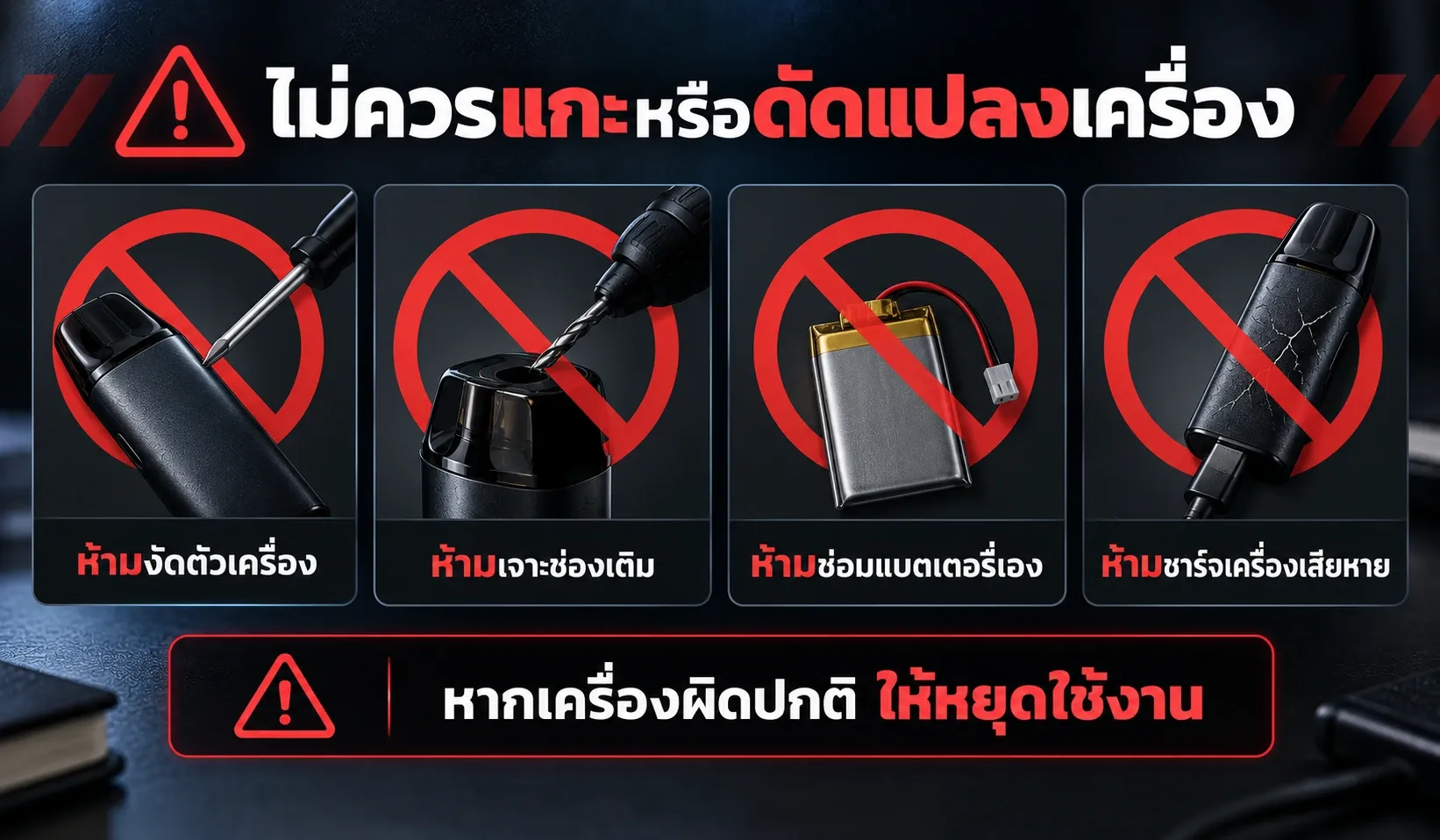 ข้อห้ามในการแกะ เจาะ และดัดแปลงอุปกรณ์พอต