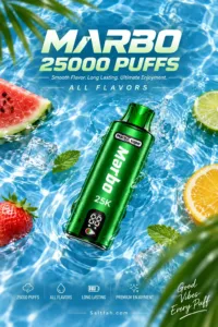 Marbo 25k Puffs แสดงน้ำยา 20 mL แบตเตอรี่ 600mAh และ Mesh Coil