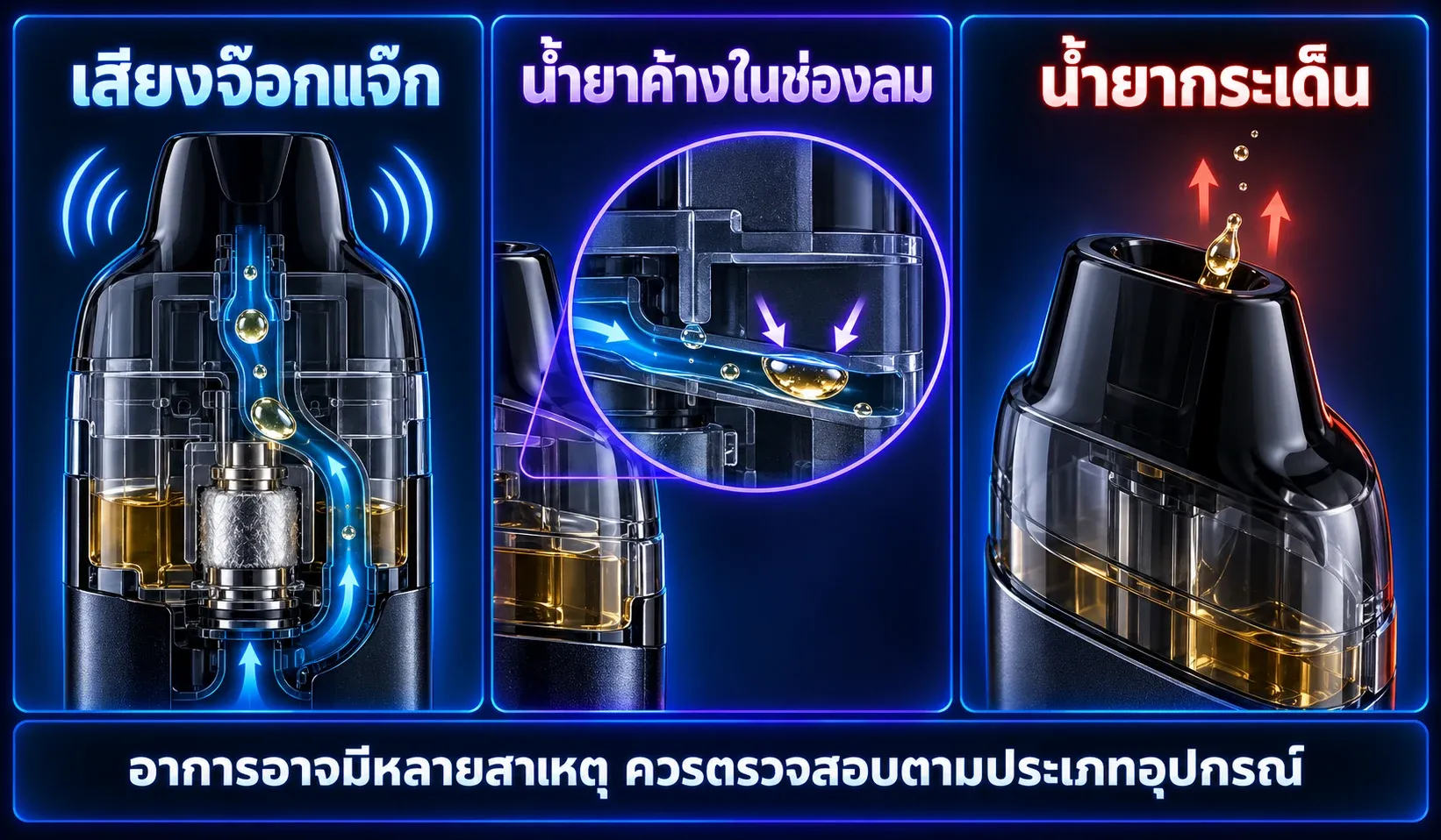 อาการเสียงจ๊อกแจ๊ก น้ำยาค้างในช่องลม และน้ำยากระเด็น