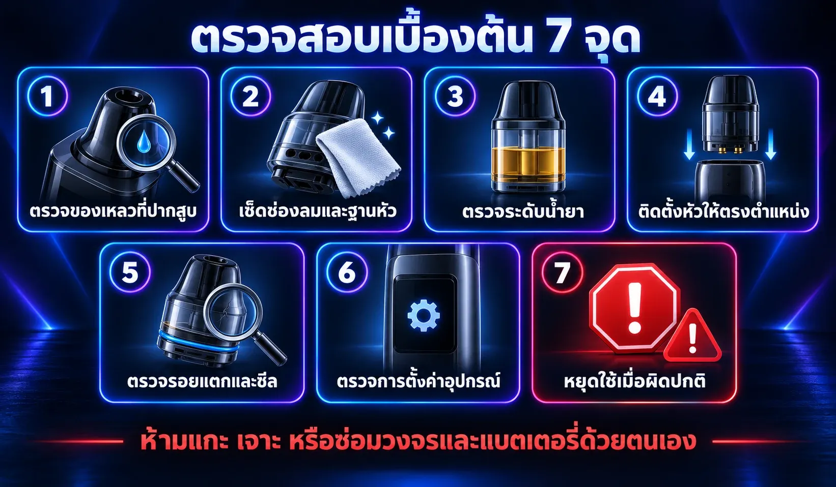 รายการตรวจสอบพอตมีเสียงดังและน้ำยากระเด็นเบื้องต้น 7 จุด