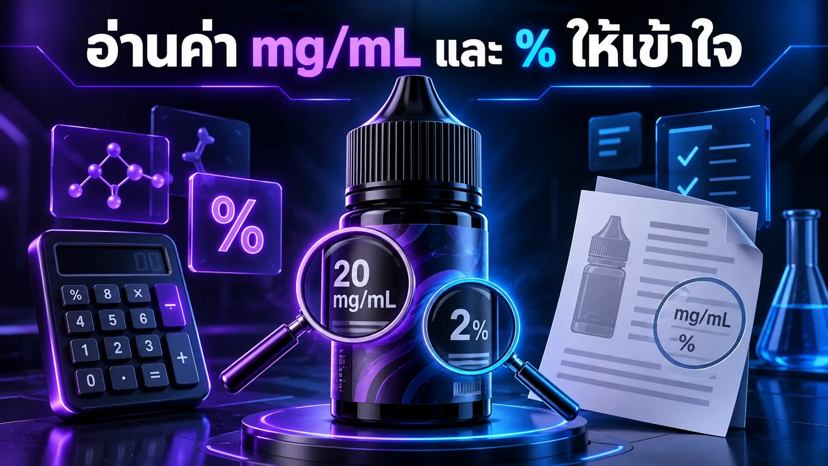 วิธีสังเกตหน่วย mg ต่อ mL และเปอร์เซ็นต์บนฉลาก