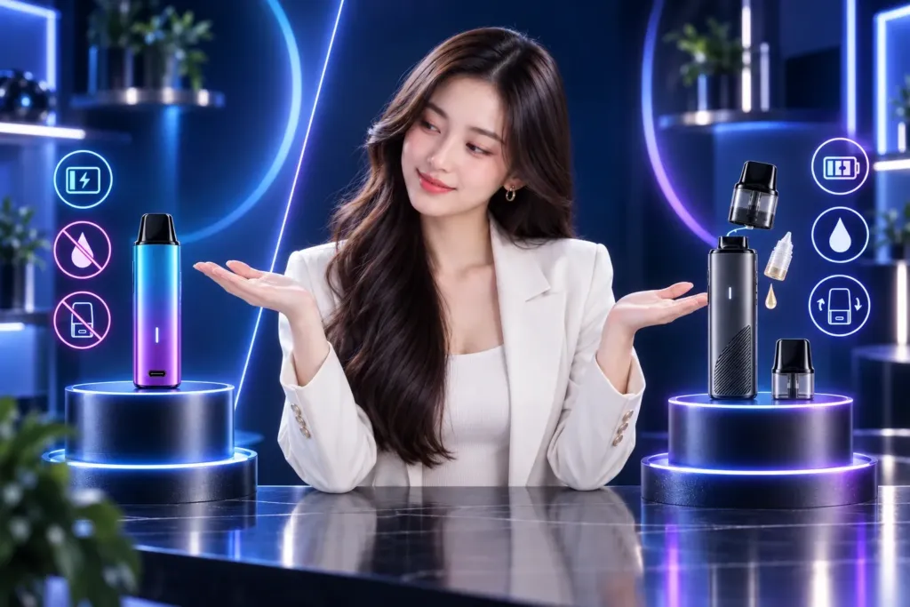 ภาพเปรียบเทียบพอตแบบชาร์จได้กับพอตแบบเติมน้ำยาและเปลี่ยนหัว