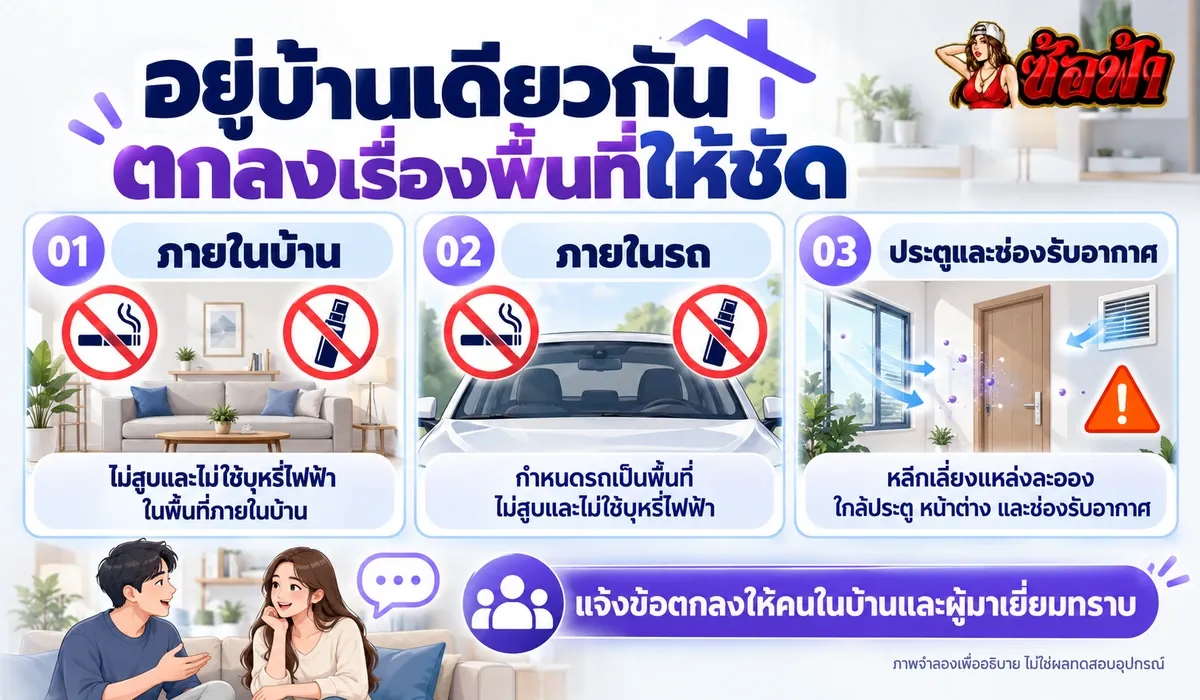 ข้อตกลงให้บ้าน รถ และพื้นที่ร่วมกันเป็นพื้นที่ไม่สูบและไม่ใช้บุหรี่ไฟฟ้า