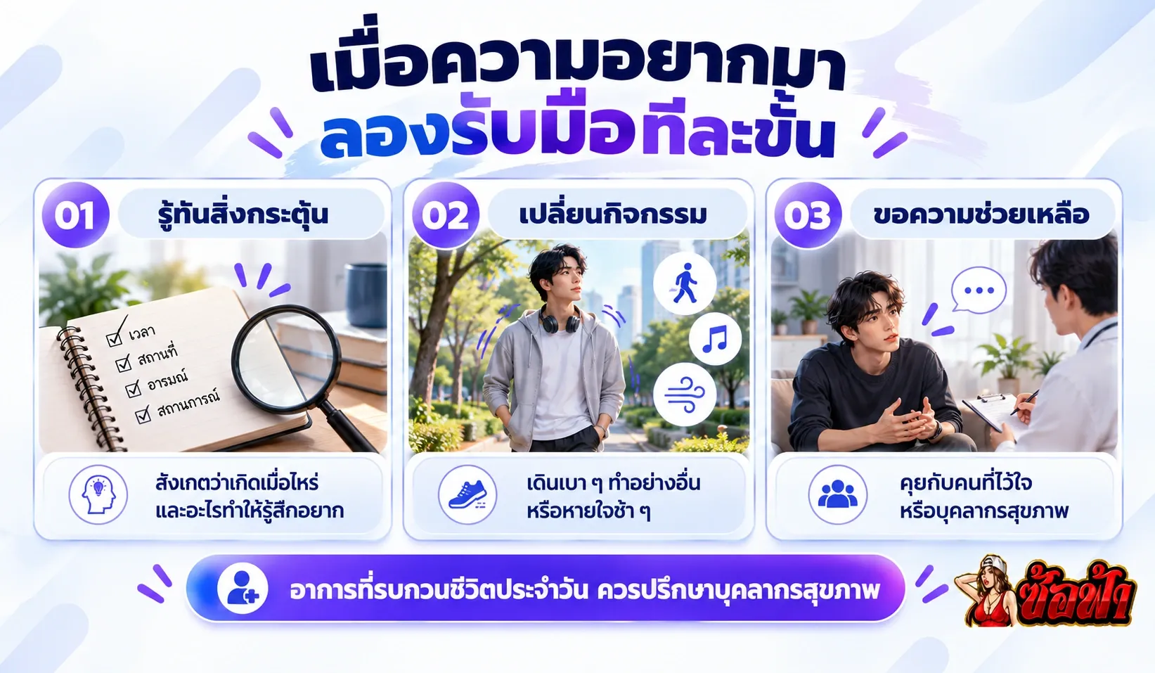 วิธีรับมือความอยากใช้นิโคติน สังเกตสิ่งกระตุ้น เปลี่ยนกิจกรรม และขอความช่วยเหลือ